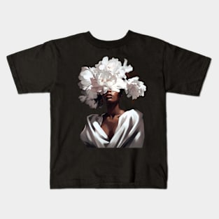 White Flower On Black Women Kids T-Shirt